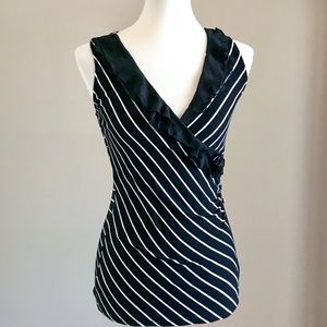 WHBM Sleeveless Striped Ruffle Detail Top XS